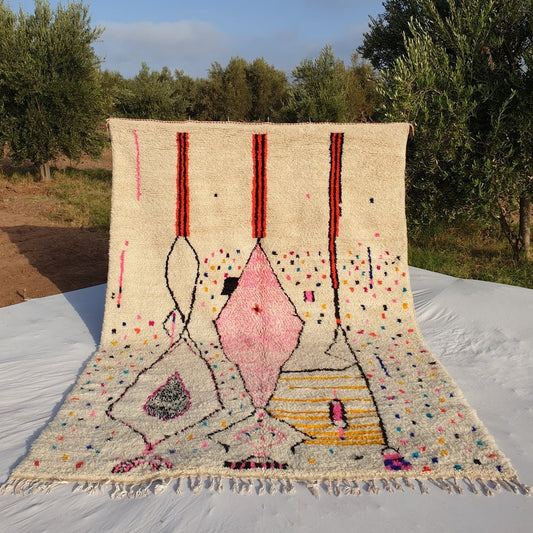 White Azilal Moroccan Rug | Berber Moroccan Rug | Moroccan Living room Rug | Authentic Handmade Moroccan Wool Rug | 300x209 cm | 9'84x6'86 ft - OunizZ