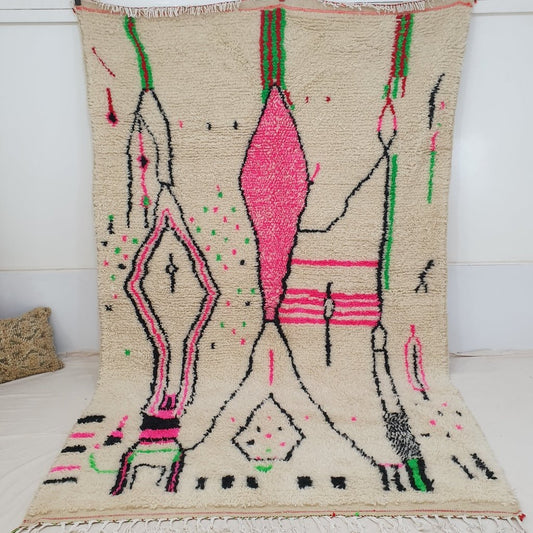 White Azilal Moroccan Rug | Berber Moroccan Rug | Moroccan Living room Rug | Authentic Handmade Moroccan Wool Rug | 308x192 cm | 10'1x6'3 ft - OunizZ