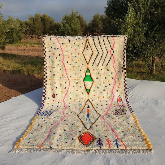 White Azilal Moroccan Rug | Berber Moroccan Rug | Moroccan Living room Rug | Authentic Handmade Moroccan Wool Rug | 314x189 cm | 10'30x6'20 ft - OunizZ